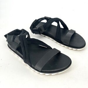 Sorel Roaming Deacon Flat Black Leather Strappy Sandal Women’s Size 8.5